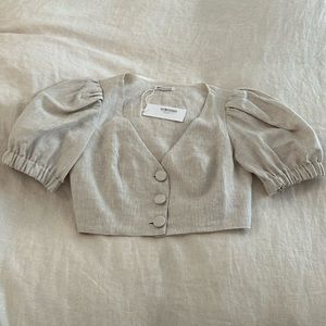 Reformation Oatmeal Linen Top (2)